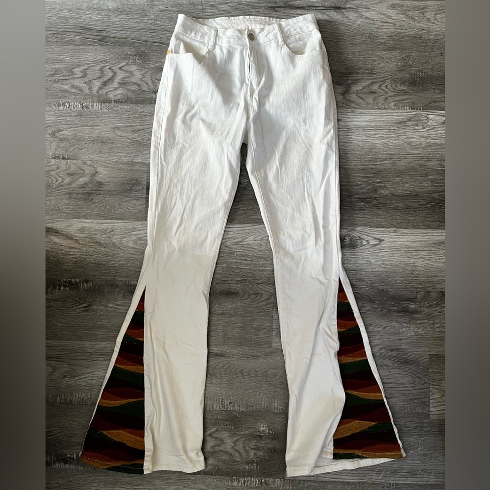 White Flare Jeans with Colorful Accents - Picture 2 of 3